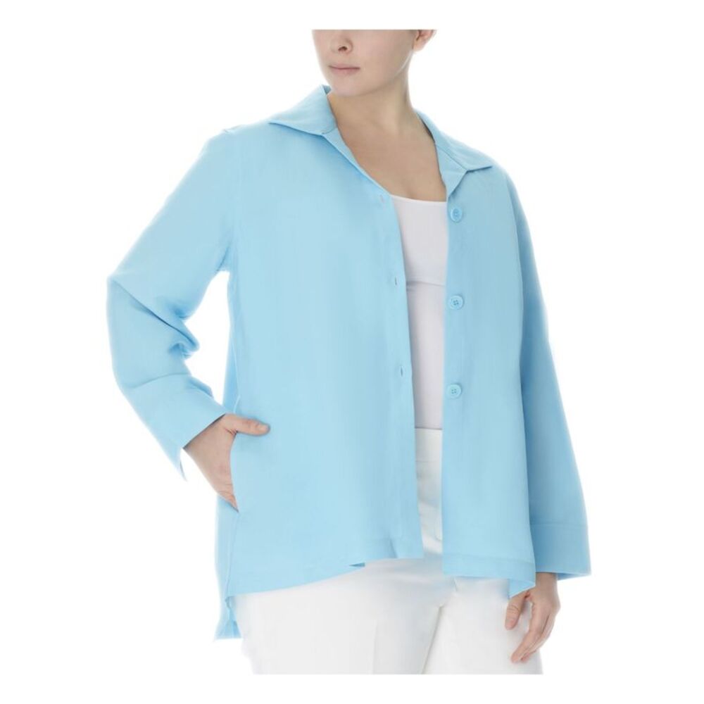 ANNE KLEIN Womens Blue Long Sleeve Point Collar Button Down Jacket Plus 1X